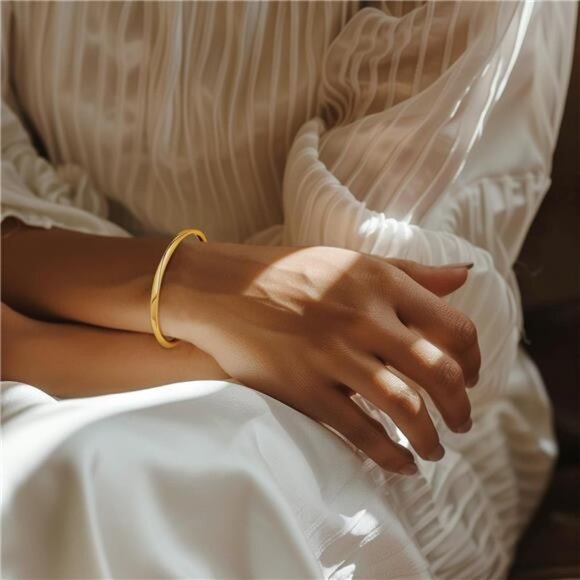 E Gold Bracelets for Women,14K Gold Plated Bangles Bracelets with Cubic Zirconia - Picture 3 of 7